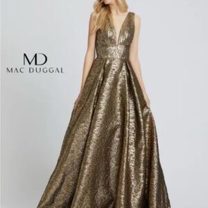 Mac Duggal Metallic Gold Prom Dress
